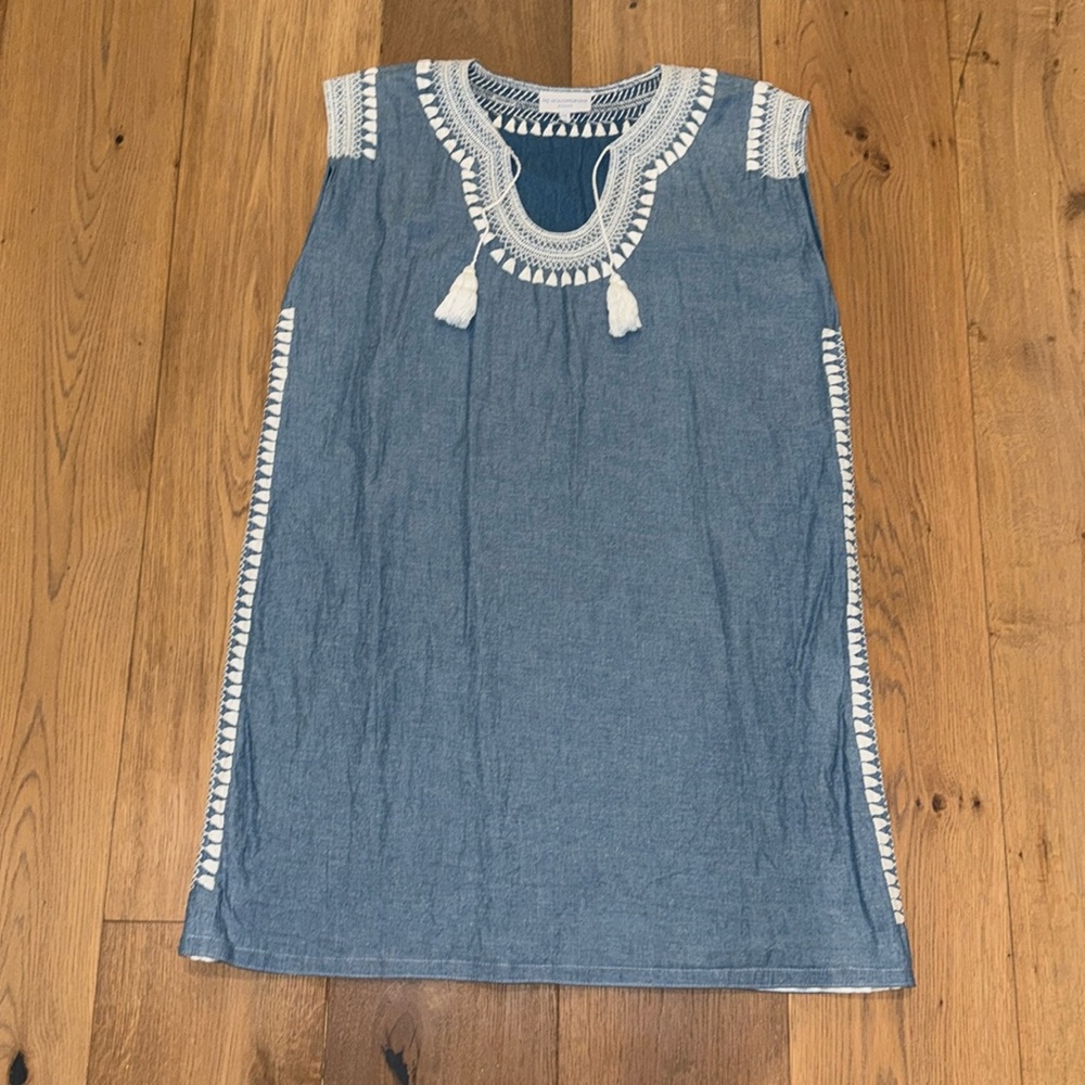 Mi Golondrina Hand Embroidered Tasseled Blue Dress